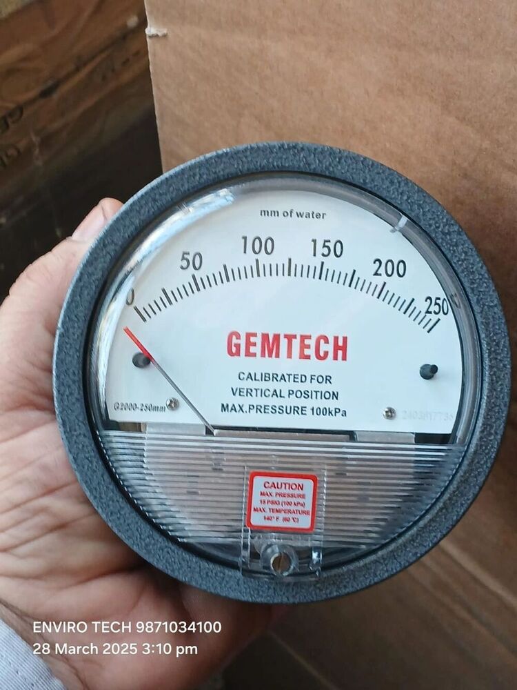 GEMTECH Differential Pressure Gauge Range 0-250 MM