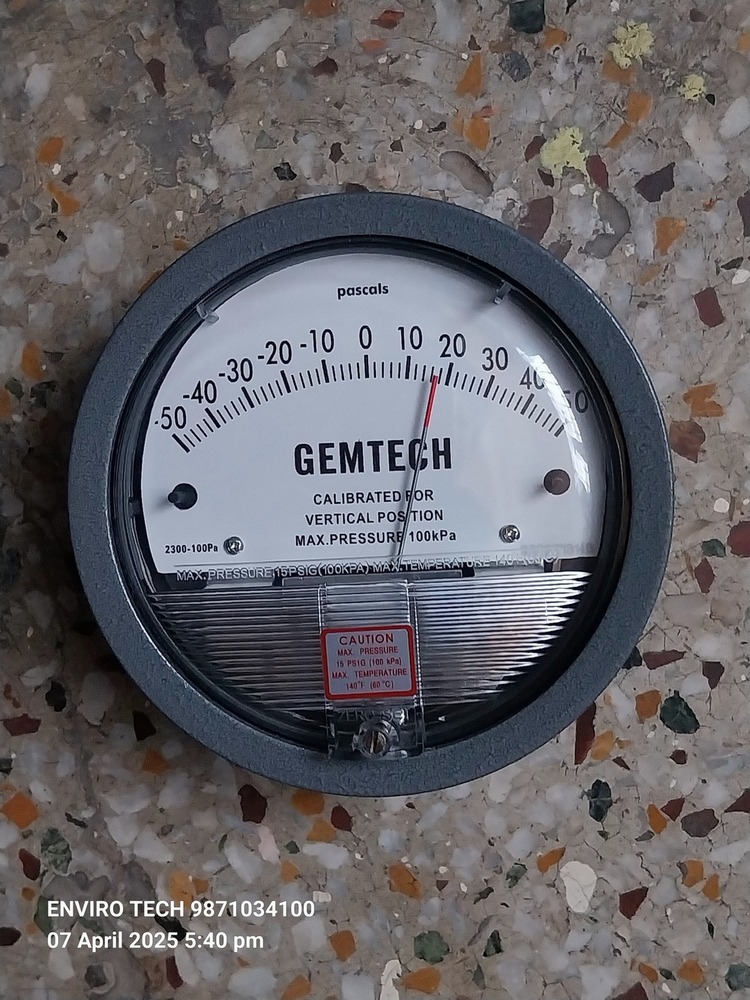 Gemtech Differential Pressure Gauge Range 50-0-50 Pascal