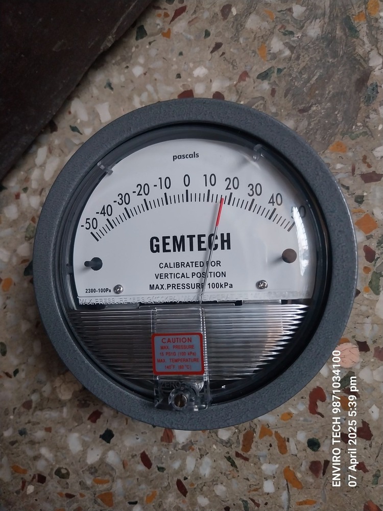 GEMTECH Differential Pressure Gauge Range 50-0-50 Pascal