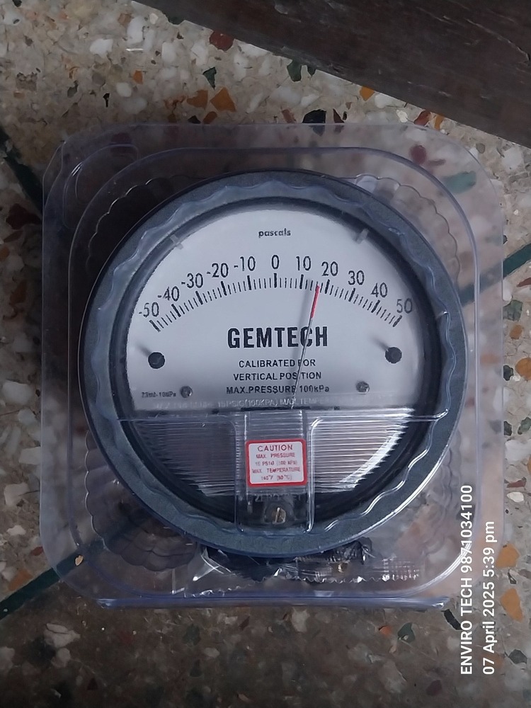 GEMTECH Differential Pressure Gauge Range 50-0-50 Pascal
