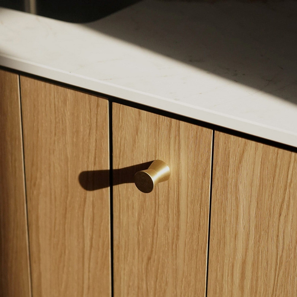 Lyric Knob | Round Knob | Circular Knob | Kitchen Cabinet Knob | Drawer Knob | Dresser Knob | Bathroom Knob | Wardrobe Knob | Tapered Knob - Color: Matte Gold