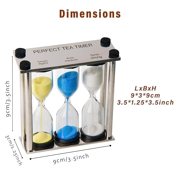 S.S Metal | 3-4-5 Minute Hourlgass | Tea Sand Timer | Three-in-One Sand Colorfull Sand Yellow & Blue & White | Unquie Hour Glass for Gifts