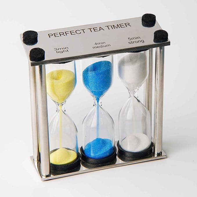 S.S Metal | 3-4-5 Minute Hourlgass | Tea Sand Timer | Three-in-One Sand Colorfull Sand Yellow & Blue & White | Unquie Hour Glass for Gifts