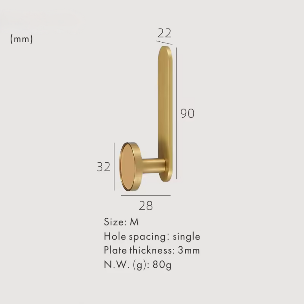 Maple Brass Hooks | Bathroom Hook | Kitchen Hook | Hallway Wall Hook | Coat Hook - Color: Matte Gold