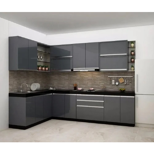 Modular  Acrylic Solid Surface L Shaped Kitchen Cabinet