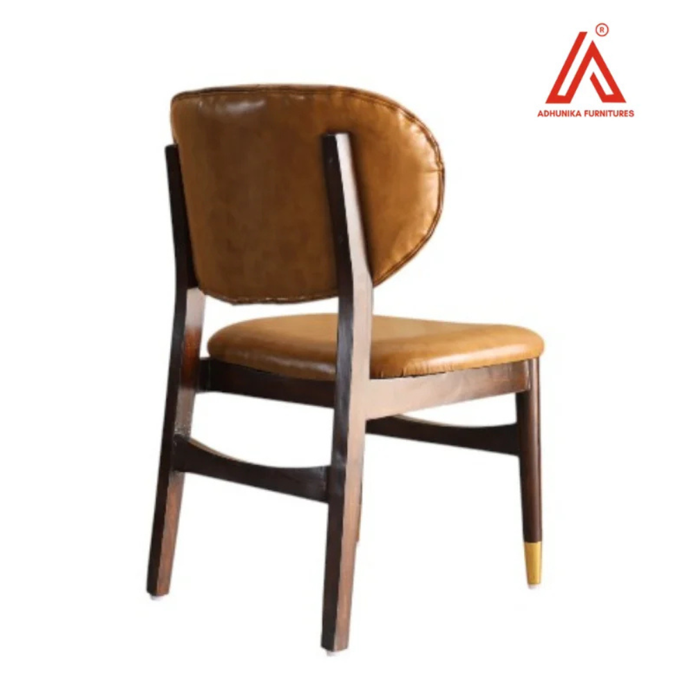 Vintage Tan Leatherette Tufted Dining Chair with Wooden Frame & Gold Tip Legs