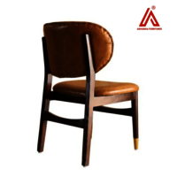 Vintage Tan Leatherette Tufted Dining Chair with Wooden Frame & Gold Tip Legs