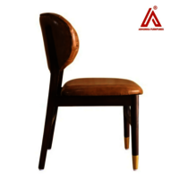 Vintage Tan Leatherette Tufted Dining Chair with Wooden Frame & Gold Tip Legs