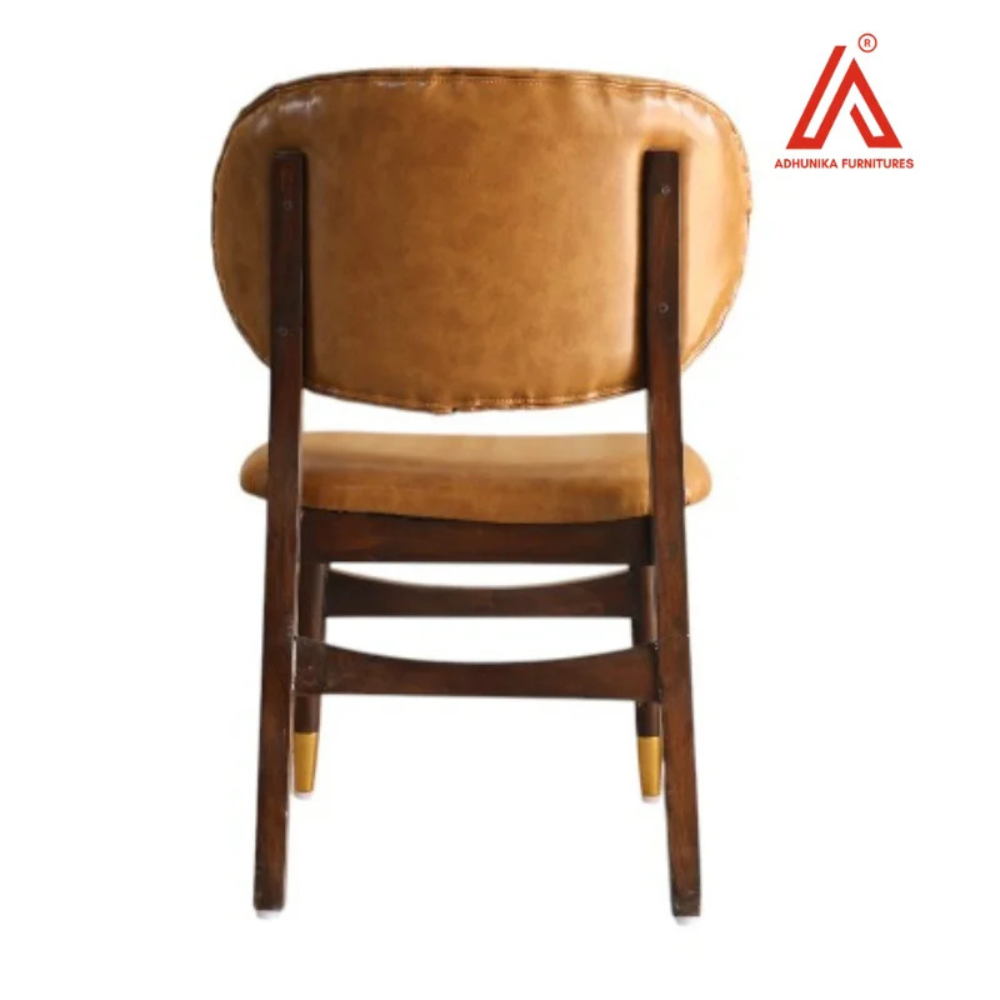 Vintage Tan Leatherette Tufted Dining Chair with Wooden Frame & Gold Tip Legs
