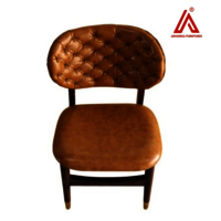Vintage Tan Leatherette Tufted Dining Chair with Wooden Frame & Gold Tip Legs