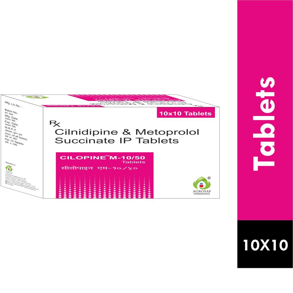 CILOPINE M 10/50 TABLETS - Cilnidipine Ip 10mg, Metoprolol Succinate Ip Eq To Metoprolol Tatrate (in Extended Release Form ) 50mg