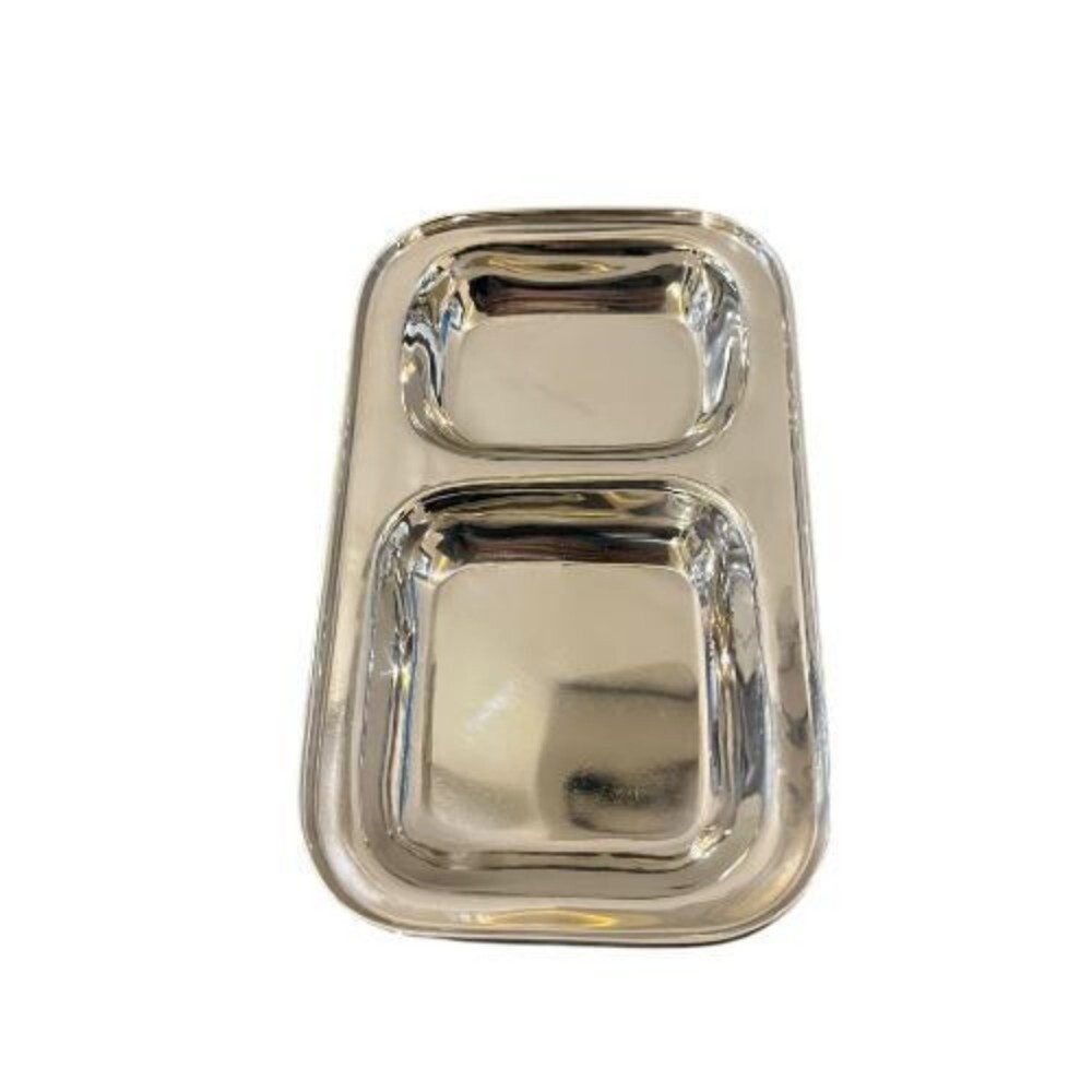Stainless Steel 2In1 Compartment Plate - Color: Silver