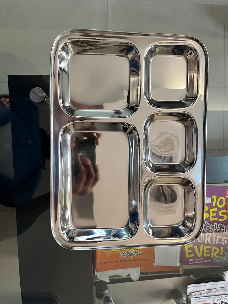 Stainless Steel 5in1 Square Compartment Plate