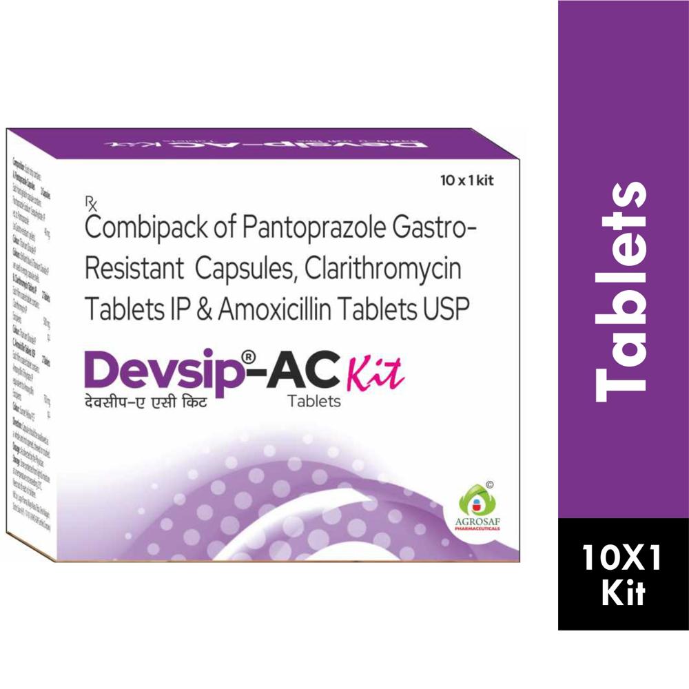 DEVSIP AC KIT TABLET - Pantoprazole 40mg(2 Capsules) + Clarithromycin 500mg(2 Tableet)+amoxycillin 750mg(2 Tablets)