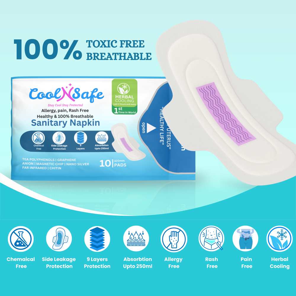 Cool N Safe XXL Herbal Cooling Sanitary Napkins 320mm Medium Flow, Day Use