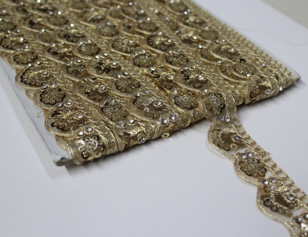 Sequence Embroidery Cutwork Lace - Color: Golden