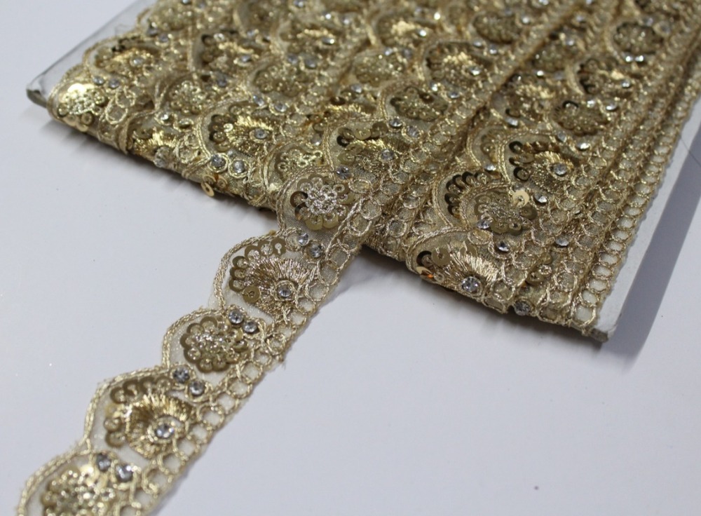 Sequence Embroidery Cutwork Lace - Color: Golden