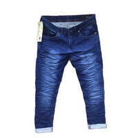 Mens Casual Wear Blue Faded Stretch Jeans