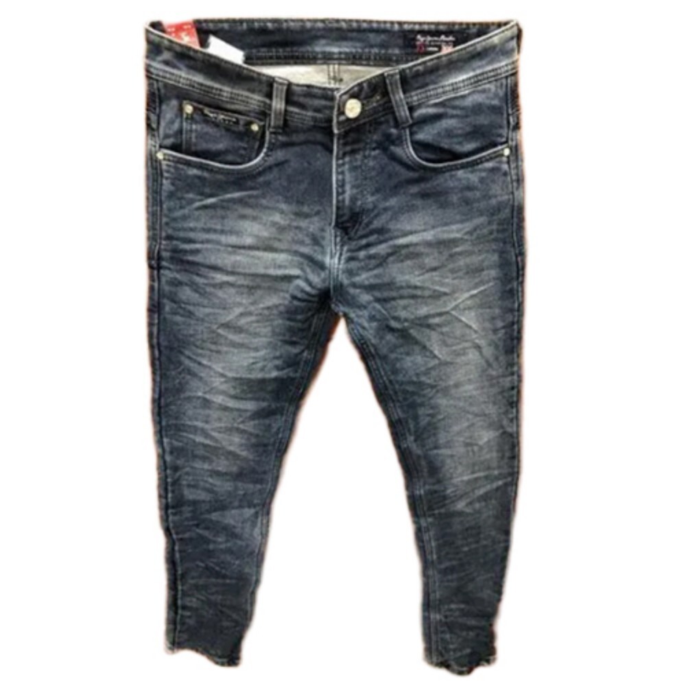 Casual Wear Button Mens Blue Straight Fit Designer Denim Jeans - Color: Gray
