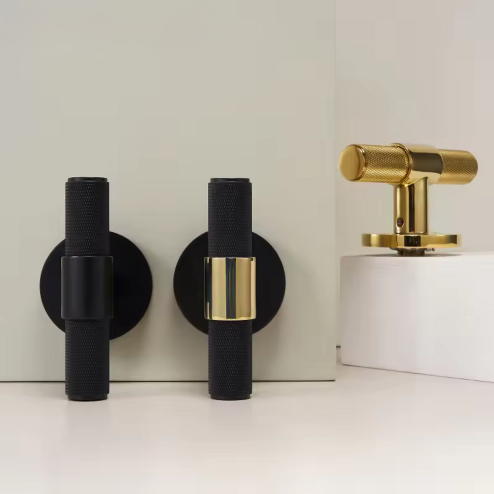Panthera Knurled Solid T-Bar Brass Lever Handle | Passage Door Lever | Privacy Door Lever | Bedroom Lever Handle | Suitable for Internal Doors