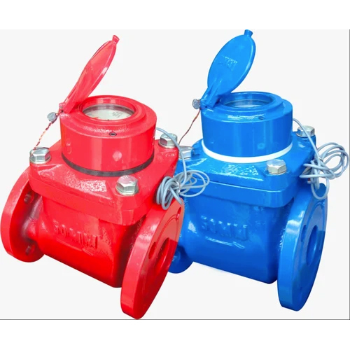 Pulse Output Woltman Type Class-B Flange End Water Meter - Color: Blue And Red