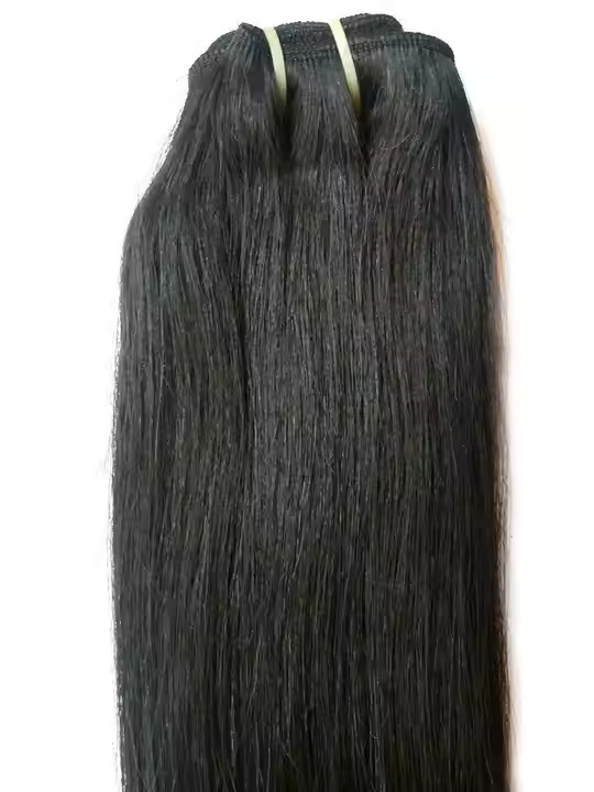100% Natural Black Color Straight Weft Hair Bundle Temple Remy  Human Hair Extensions