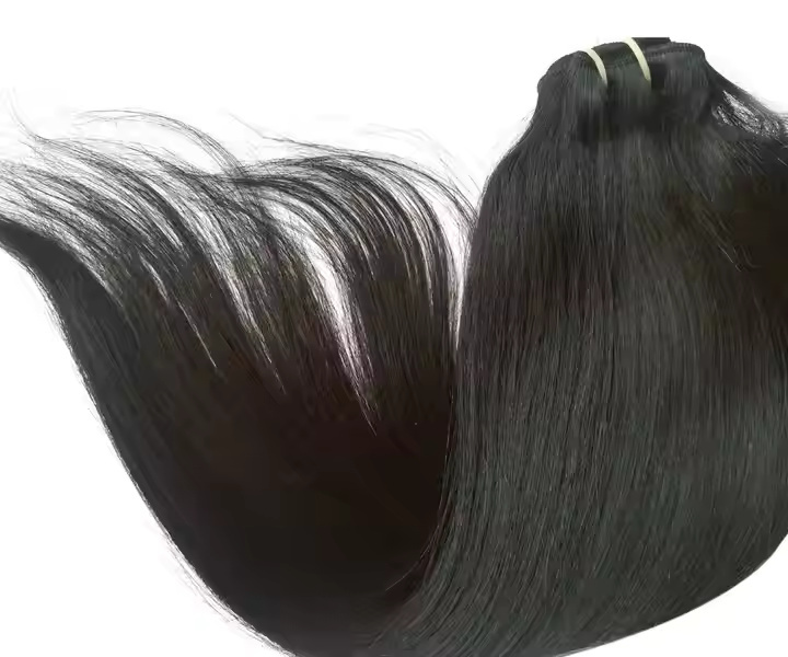 100% Natural Black Color Straight Weft Hair Bundle Temple Remy  Human Hair Extensions