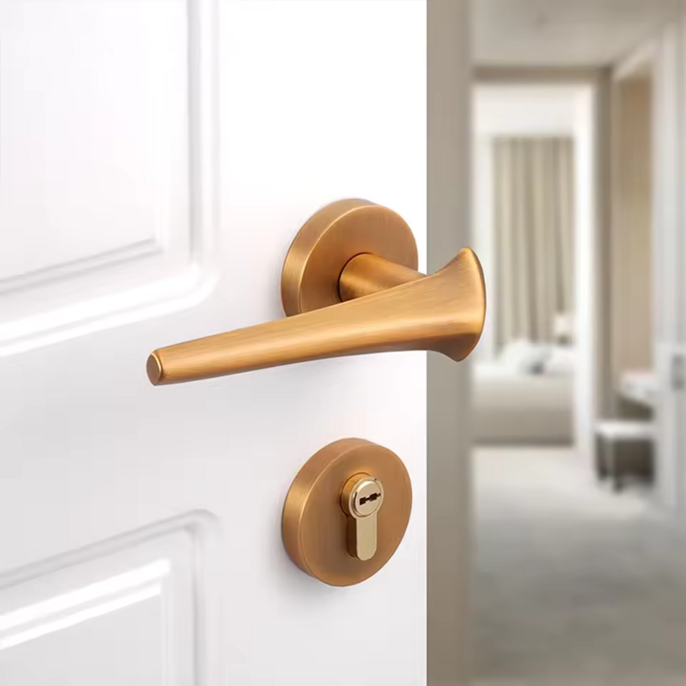 Orbit Solid Brass Lever Handle | Passage Door Lever | Privacy Door Lever | Double Leaf Door Lever | Dunny Door Handle | Door Lock Lever Handle | Suitable For Internal Doors - Color: Matte Gold