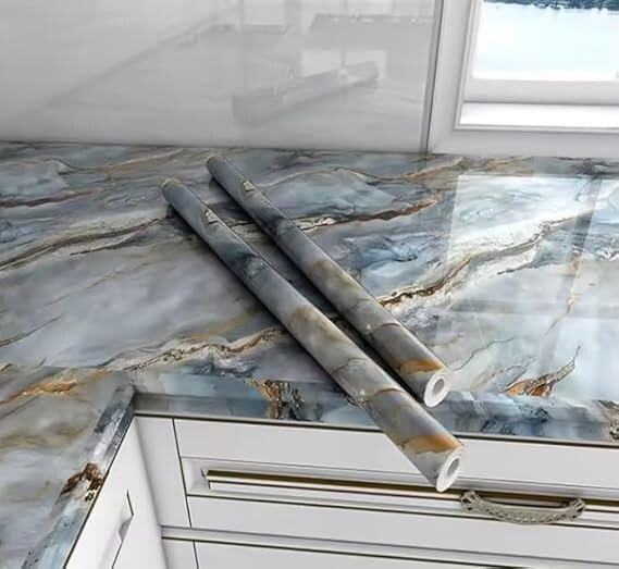 Marble Wall Paper - Blue Brown Marble - Material: Pvc
