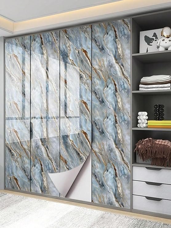 MARBLE WALL PAPER - BLUE GREY MARBLE