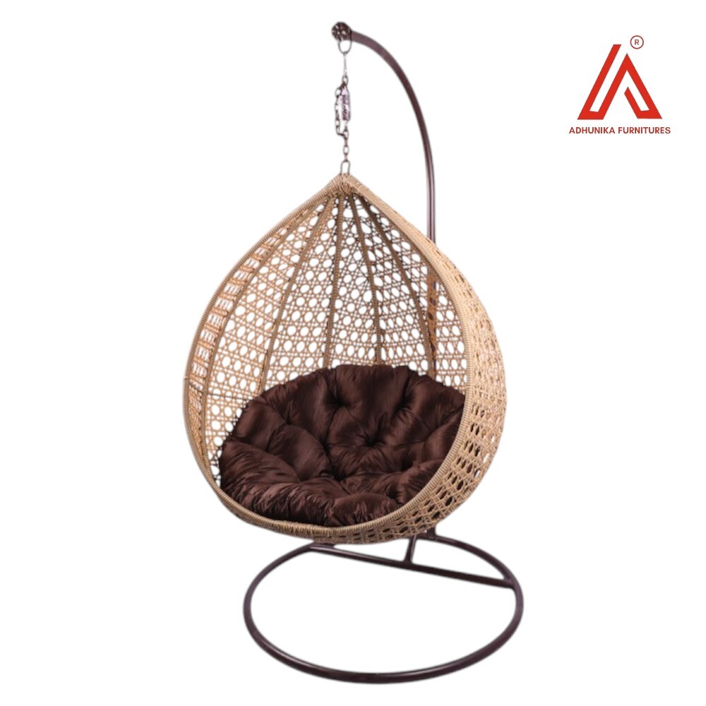 Premium Hanging Swing Chair with Stand | Rattan Wicker Egg Swing with Cushion for Balcony, Patio & Indoor Use