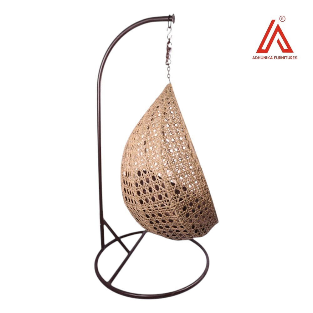 Premium Hanging Swing Chair With Stand | Rattan Wicker Egg Swing With Cushion For Balcony, Patio & Indoor Use
