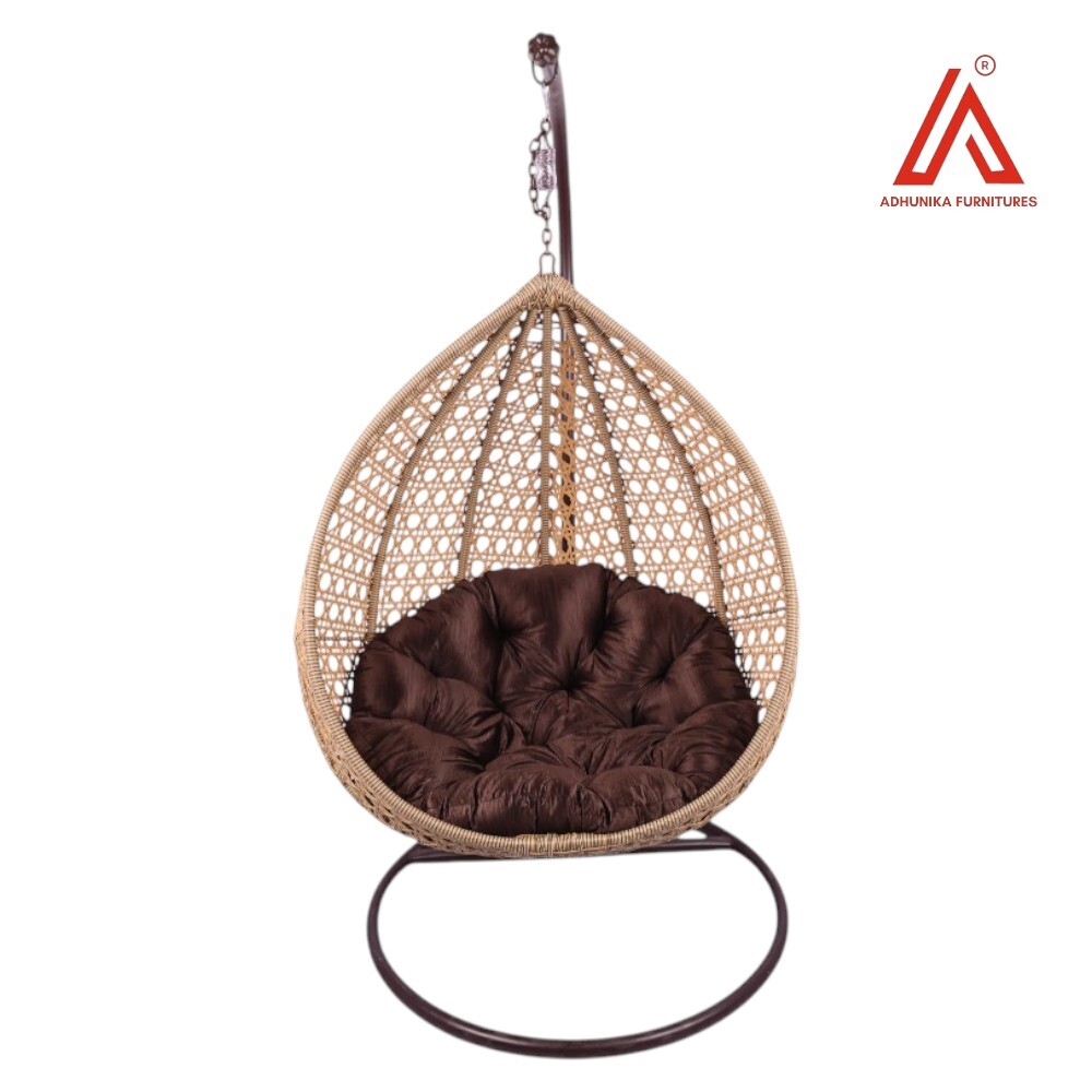 Premium Hanging Swing Chair With Stand | Rattan Wicker Egg Swing With Cushion For Balcony, Patio & Indoor Use