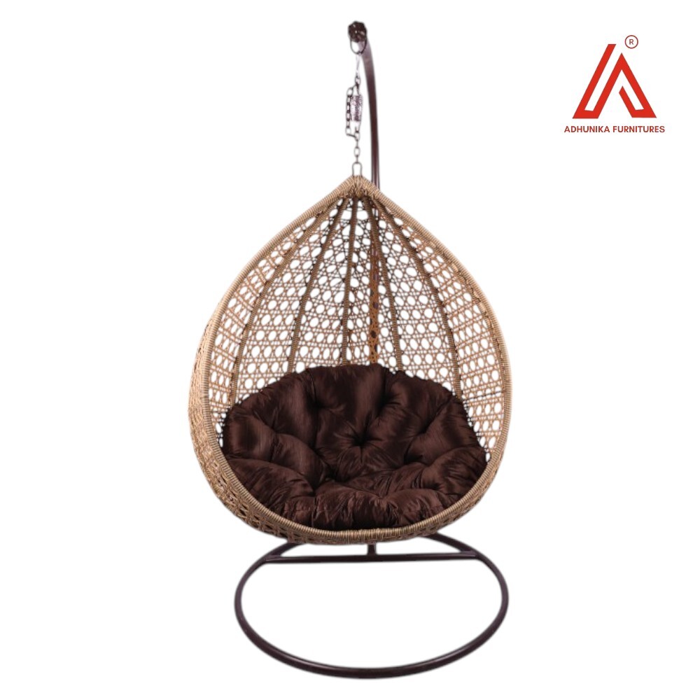 Premium Hanging Swing Chair With Stand | Rattan Wicker Egg Swing With Cushion For Balcony, Patio & Indoor Use