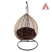Premium Hanging Swing Chair with Stand | Rattan Wicker Egg Swing with Cushion for Balcony, Patio & Indoor Use