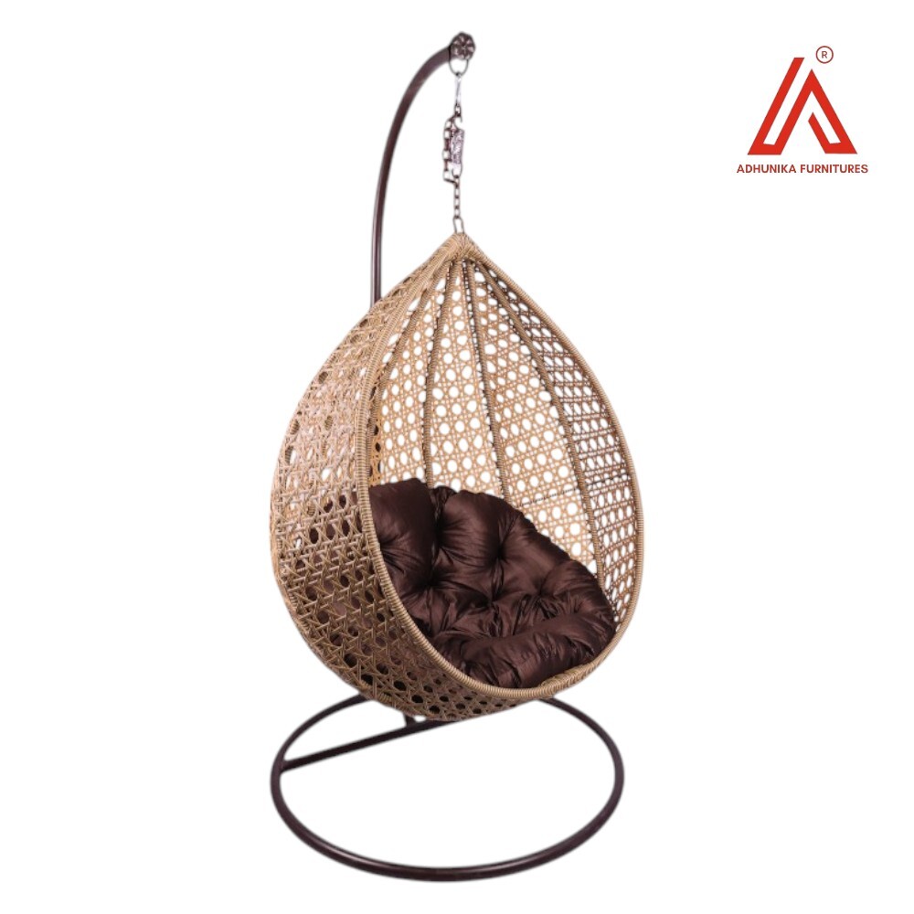 Premium Hanging Swing Chair With Stand | Rattan Wicker Egg Swing With Cushion For Balcony, Patio & Indoor Use