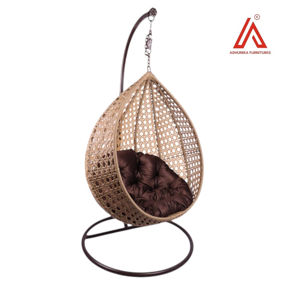 Premium Hanging Swing Chair With Stand | Rattan Wicker Egg Swing With Cushion For Balcony, Patio & Indoor Use