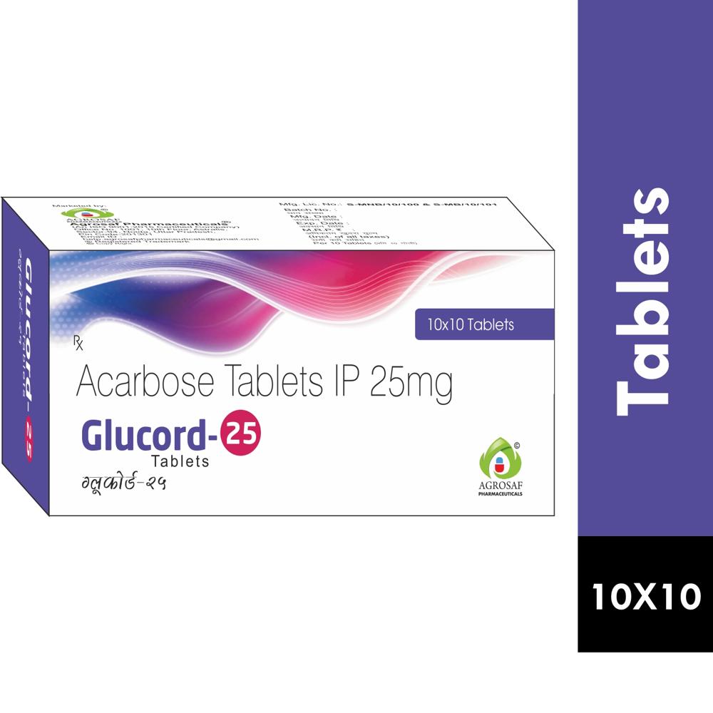 GLUCORD 25 TABLETS - EACH UNCOATED TABLET CONTAINS : ACARBOSE IP 25 MG , EXCIPIENTS Q.S.