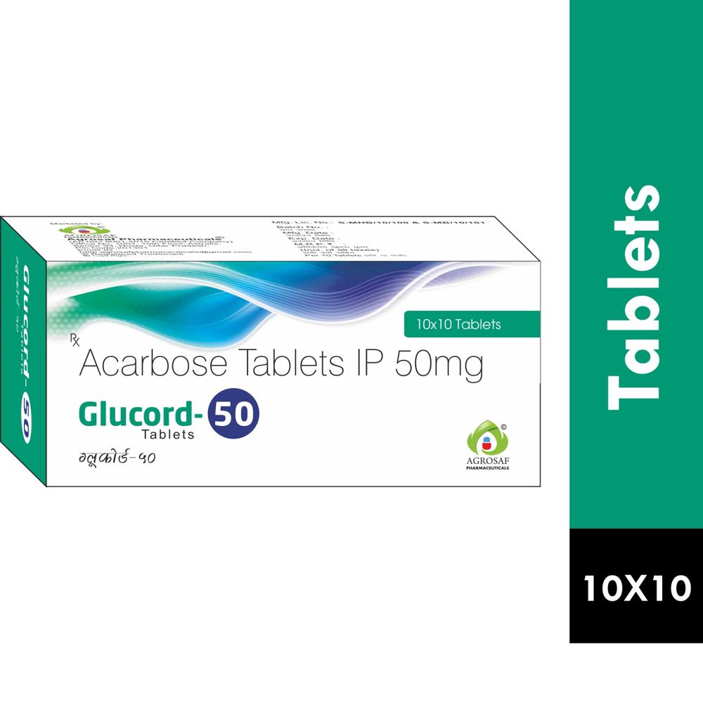 GLUCORD 50 TABLETS - EACH UNCOATED TABLET CONTAINS : ACARBOSE IP 50 MG , EXCIPIENTS Q.S.