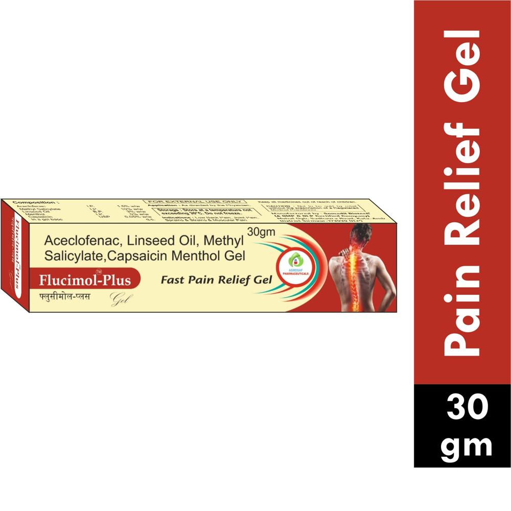 FLUCIMOL PLUS GEL - Aceclofenac(1.5% W/w),linseed Oil(3% W/w),methyl Salicylate(10% W/w),capsaicin(0.05% W/w) Menthol(5% W/w) Gel