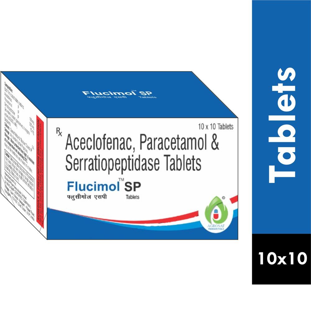 FLUCIMOL SP TABLET - ACECLOFENAC 100 MG + PARACETAMOL 325MG+ SERRATIOPEPTIDASE 15MG