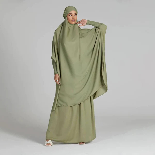 Two Piece Knee Length Jilbab Khimar and Skirt muslim abaya