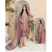 Pakistani Unstitched Dress Material - Color: Pink & Beige
