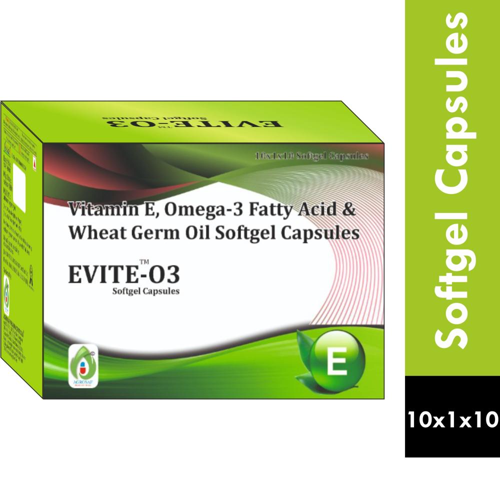 EVITE O3 Softgel Capsules - Vitamin E 400 I.u.+wheat Germ Oil 100mg +omega-3 Fatty Acid 30 Mg