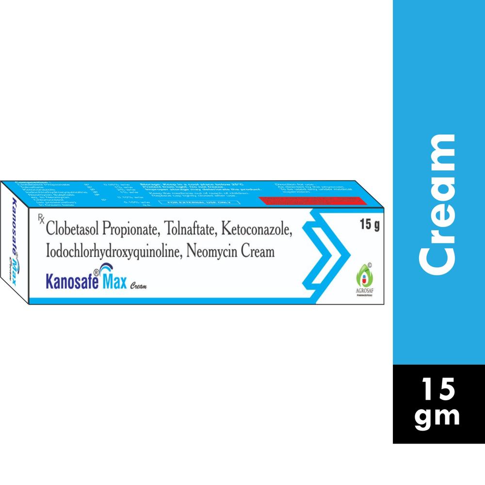 KANOSAFE MAX CREAM - Ketoconazole(2%w/w),clobetasol Propionate(0.05%w/w),tolnaflate(1%w/w),lodo Chlorhydroxyquinoline(1%w/w,neomycin(0.1% W/w) Cream