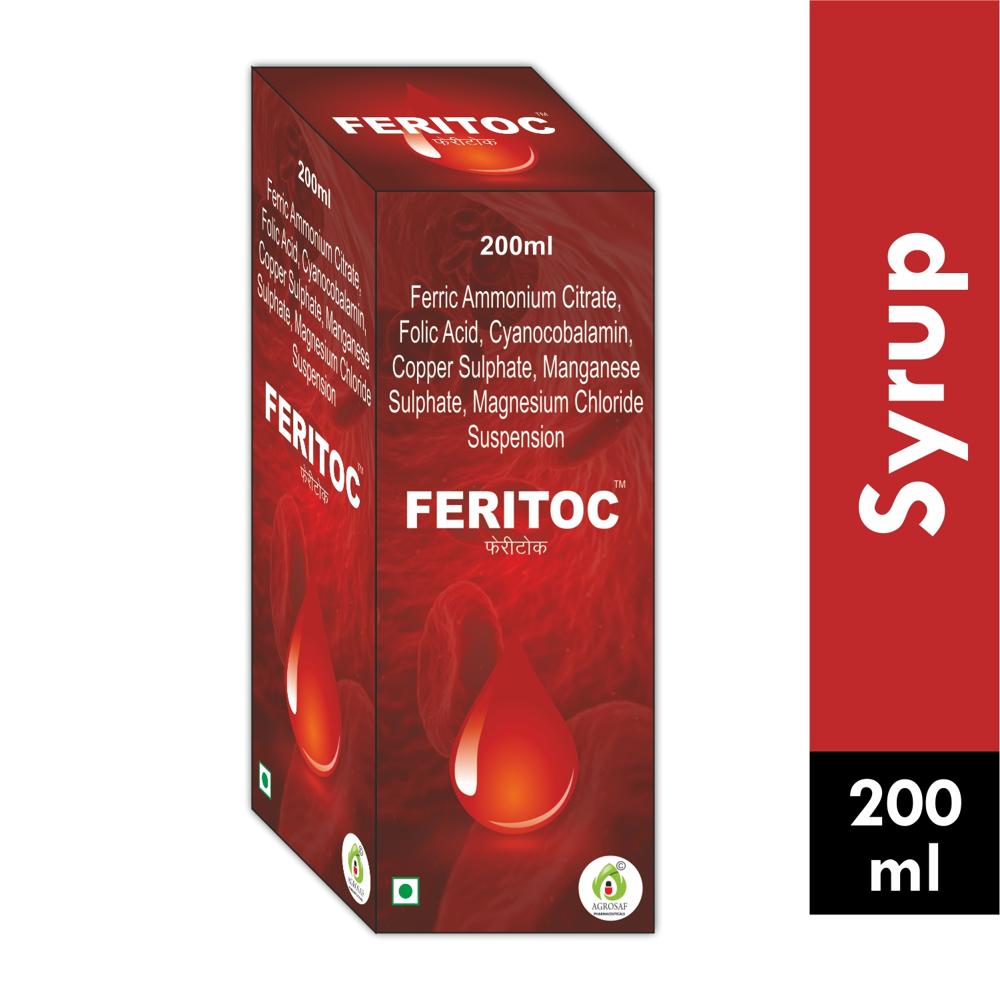 FERITOC SYRUP - Ferric Ammonium Citrate(100mg)equalvlent To Elemental Iron(21mg),cyanocobalamin(1mcg),folic Acid(200mcg),copper Sulphate(0.75mg),magnesium Chloride(0.5mg),manganese Sulphate(0.75mg)