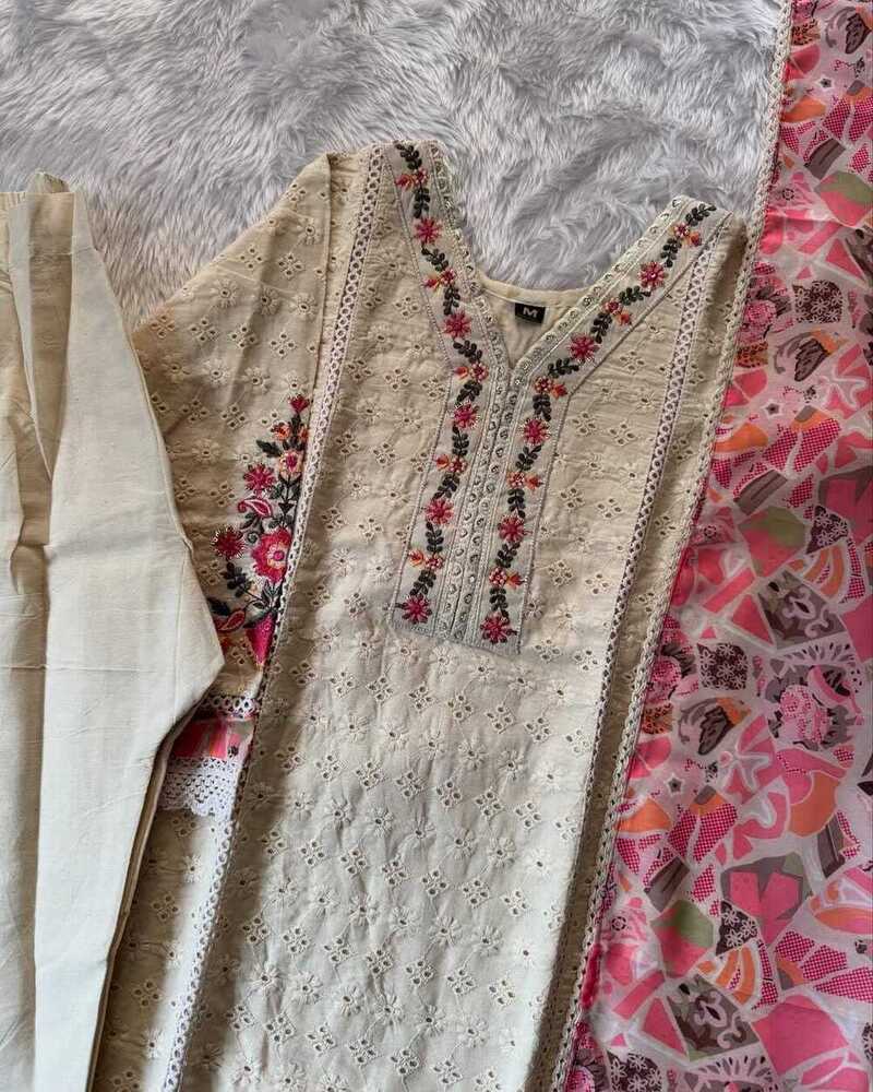 Pure khadi cotton design with chikankari work