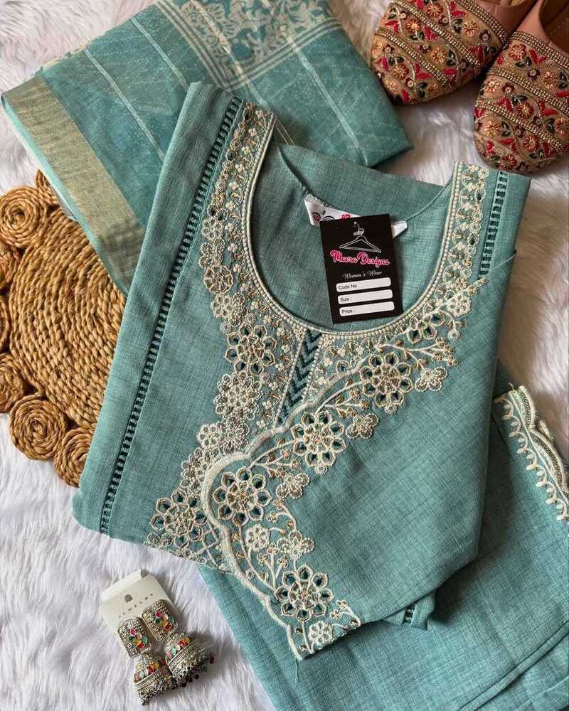 Pure khadi cotton design with chikankari work