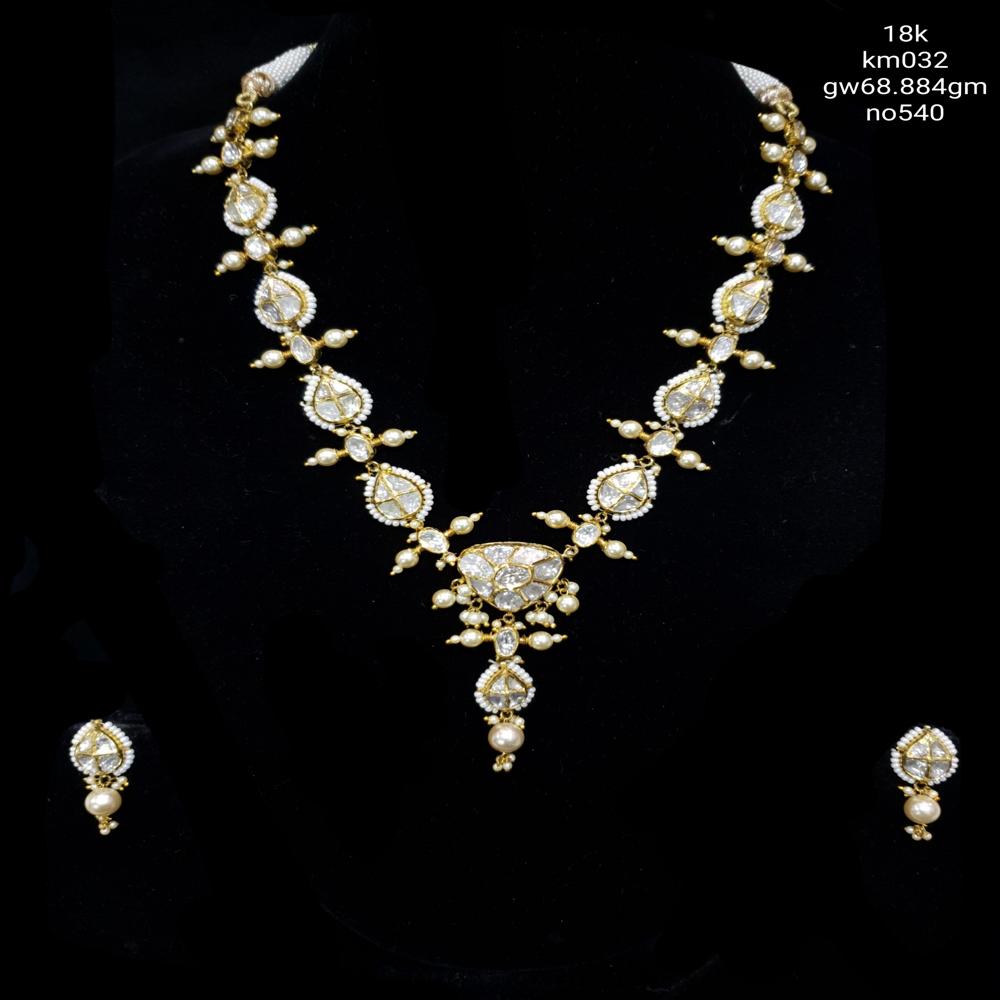 18kt Uncut Polki Necklace Set - Color: White & Golden
