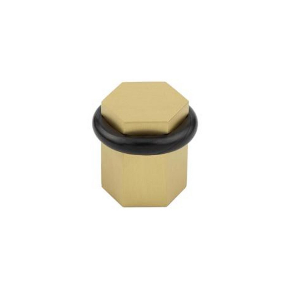 Quasar Brass Door Stop | Floor Bumper | Non-Magnetic Hexagonal Door Holder